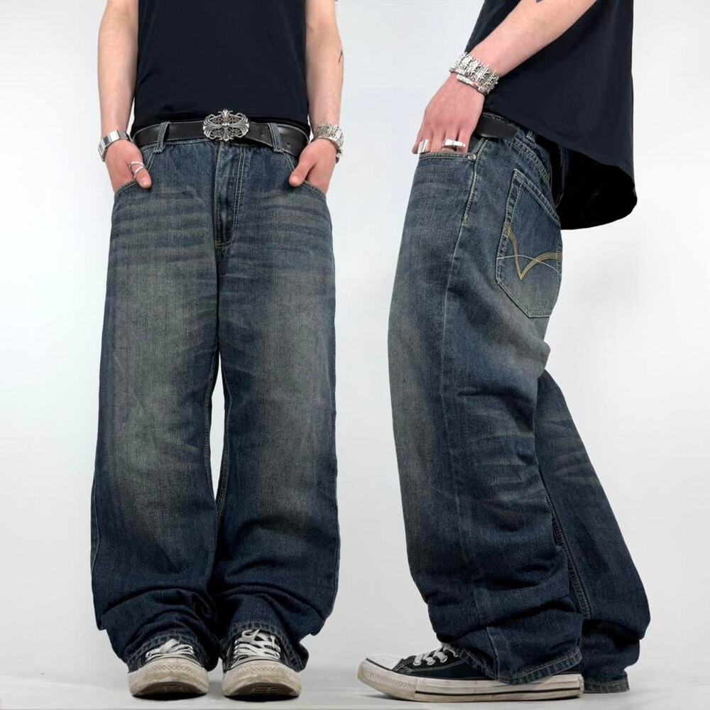 Vintage y2k embroidered baggy wide leg faded grunge skater jeans